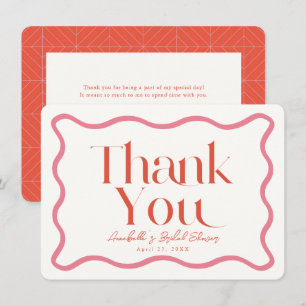 Carte De Correspondance Merci de Fête des mariées à cadre rose et rouge
