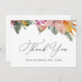 Carte De Correspondance Merci de Fête des mariées florale tropicale (Devant / Derrière)