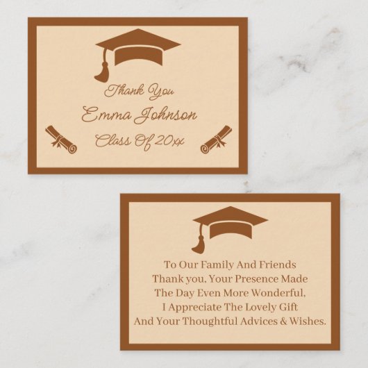 Carte De Correspondance Merci De Graduation Customisé Brown Et Beige (Devant / Derrière)