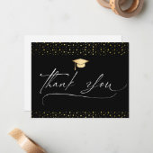 Carte De Correspondance Merci de graduation noir et or (Devant/Arrière en situation)
