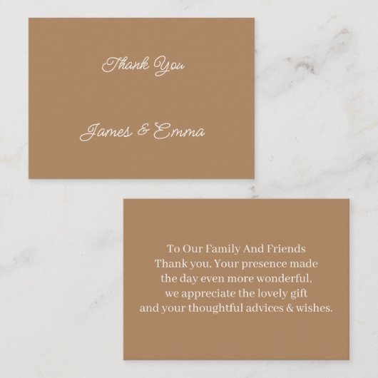 Carte De Correspondance Merci de Mariage Brown simple (Devant / Derrière)