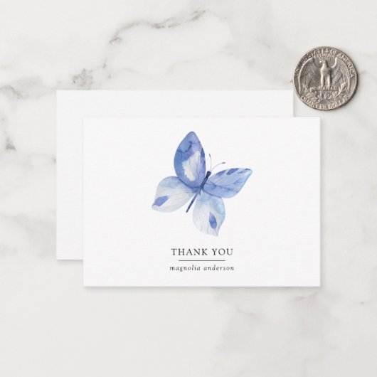 Carte De Correspondance Merci de papillon bleu personnalisé (Devant/Arrière en situation)