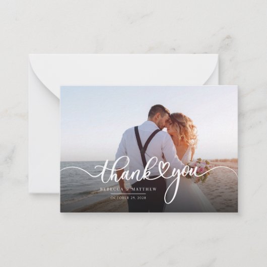 Carte De Correspondance Merci de script photo Mariage moderne (Devant)