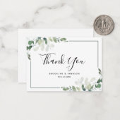 Carte De Correspondance MERCI du Mariage de feuillage vert Eucalyptus BUDG (Devant/Arrière en situation)