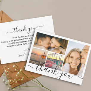 Carte De Correspondance merci écriture chic 4 photo collage mariage