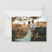 Carte De Correspondance merci, écriture moderne or mariage photo (Devant)