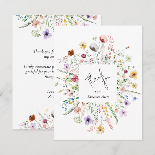 Carte De Correspondance Merci fleur sauvage Baby shower (Devant / Derrière)