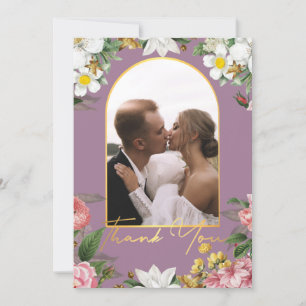 Carte De Correspondance merci floral mariage photo or arc violet