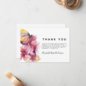 Carte De Correspondance Merci funéraire de Sympathie des papillons floraux (Devant/Arrière en situation)