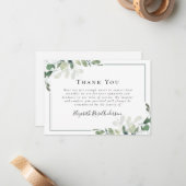 Carte De Correspondance Merci funéraire de Sympathy Eucalyptus (Devant/Arrière en situation)