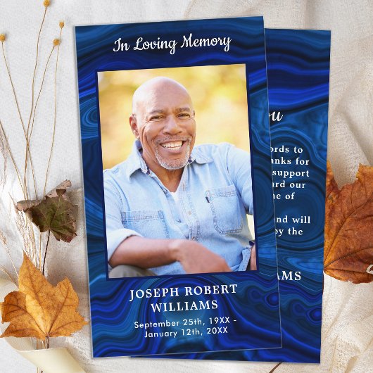 Carte De Correspondance Merci funéraire simple en marbre bleu