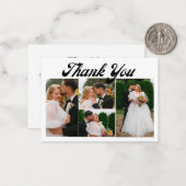 Carte De Correspondance merci mariage 4 photos collage rétro script (Devant/Arrière en situation)