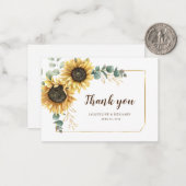 Carte De Correspondance Merci Mariage Budget Sunflower Eucalyptus (Devant/Arrière en situation)