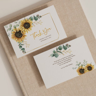 Carte De Correspondance Merci Mariage Budget Sunflower Eucalyptus