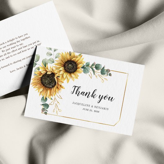 Carte De Correspondance Merci Mariage Budget Sunflower Eucalyptus