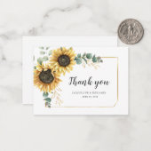 Carte De Correspondance Merci Mariage Budget Sunflower Eucalyptus  (Devant/Arrière en situation)