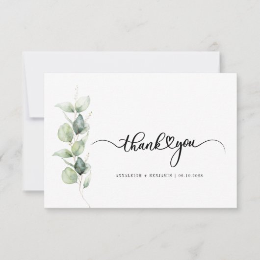 Carte De Correspondance Merci Mariage de script de verdure aquarelle (Devant)