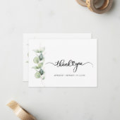 Carte De Correspondance Merci Mariage de script de verdure aquarelle (Devant/Arrière en situation)