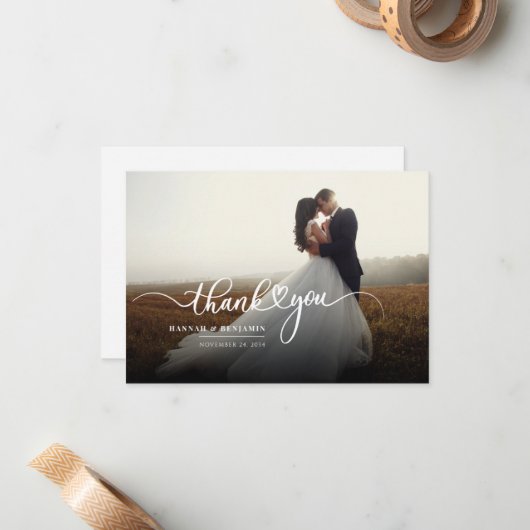 Carte De Correspondance Merci mariage de script photo (Devant/Arrière en situation)