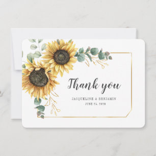 Carte De Correspondance Merci Mariage de tournesol floral Eucalyptus