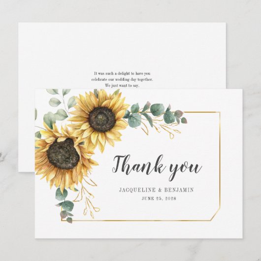 Carte De Correspondance Merci Mariage de tournesol floral Eucalyptus (Devant / Derrière)