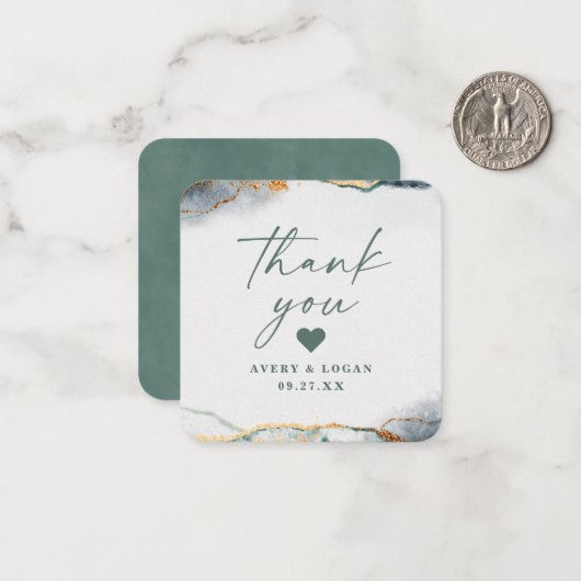 Carte De Correspondance Merci Mariage moderne Abstrait Eucalyptus vert (Devant/Arrière en situation)