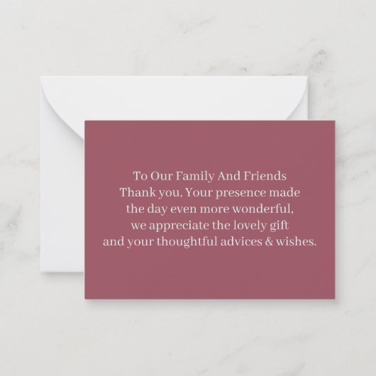 Carte De Correspondance Merci Mariage simple Customisé à Maroon (Dos)