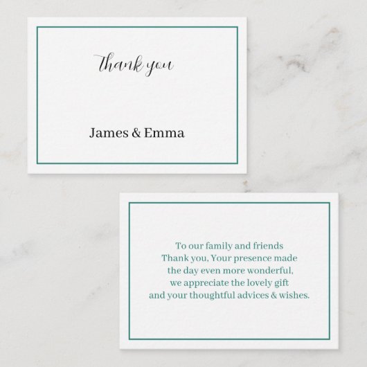 Carte De Correspondance Merci Mariage vert simple (Devant / Derrière)