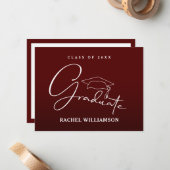 Carte De Correspondance Merci Maroon de script gradué (Devant/Arrière en situation)