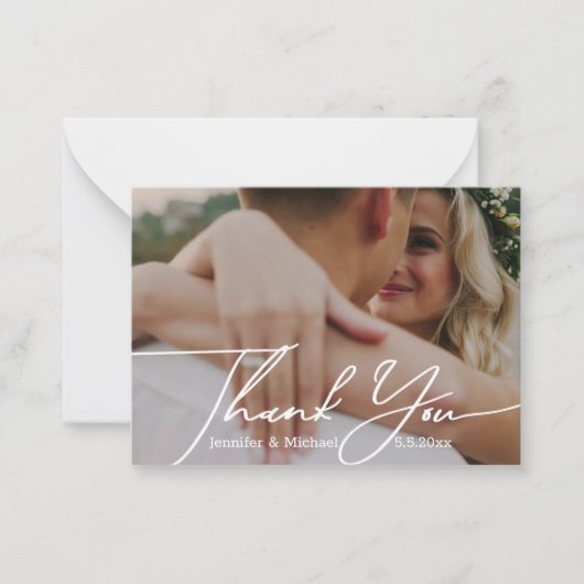 Carte De Correspondance merci minimum photo mariage manuscrite (Devant)
