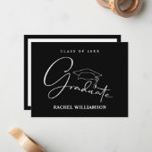 Carte De Correspondance Merci noir de script de fin d'études (Devant/Arrière en situation)