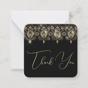 Carte De Correspondance Merci noir dentelle or élégant brillant look