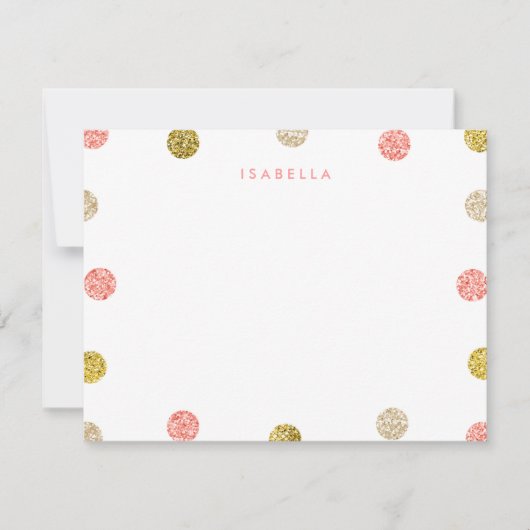 Carte De Correspondance Merci Note, Parties scintillant rose et or (Devant)