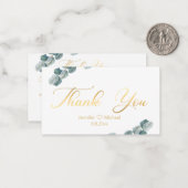 Carte De Correspondance merci, or calligraphie eucalyptus mariage (Devant/Arrière en situation)