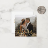 Carte De Correspondance merci or luxe écriture mariage photo (Devant/Arrière en situation)