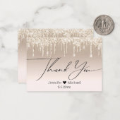 Carte De Correspondance merci, or luxe goutte parties scintillant mariage (Devant/Arrière en situation)