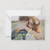 Carte De Correspondance merci, photo de mariage avec écriture dorée  (Devant)