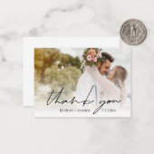 Carte De Correspondance merci photo de mariage moderne écriture chic (Devant/Arrière en situation)