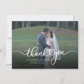 Carte De Correspondance Merci photo Mariage à lettres main moderne (Devant)