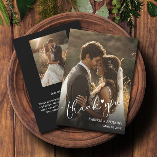 Carte De Correspondance Merci photo Mariage Coeur Chic