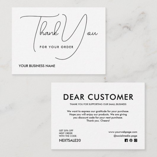 Carte De Correspondance Merci pour la commande (Devant / Derrière)