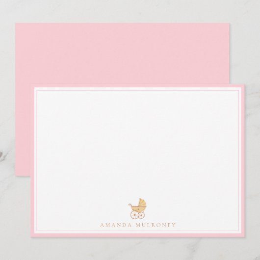 Carte De Correspondance Merci rose Baby shower plat (Devant / Derrière)