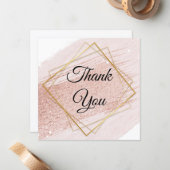 Carte De Correspondance merci, script classique, rose vif avec or (Devant/Arrière en situation)