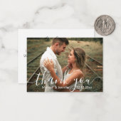 Carte De Correspondance merci script moderne photo mariage (Devant/Arrière en situation)