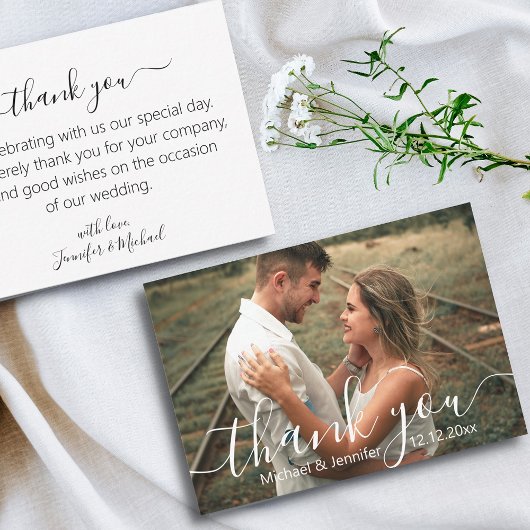Carte De Correspondance merci script moderne photo mariage