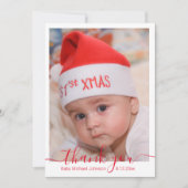 Carte De Correspondance merci, script rouge photo bébé garçon (Devant)