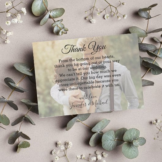 Carte De Correspondance merci superposition calligraphie photo mariage