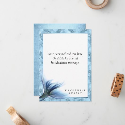 Carte De Correspondance Mermaid Glam Tail | Dusty Ice Blue Luster Custom (Devant/Arrière en situation)