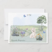 Carte De Correspondance Mete Westie Butterfly Meadow Monogramme & Nom (Devant)