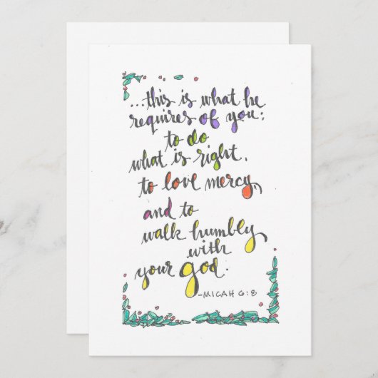 CARTE DE CORRESPONDANCE MICAH 6:8 (Devant / Derrière)